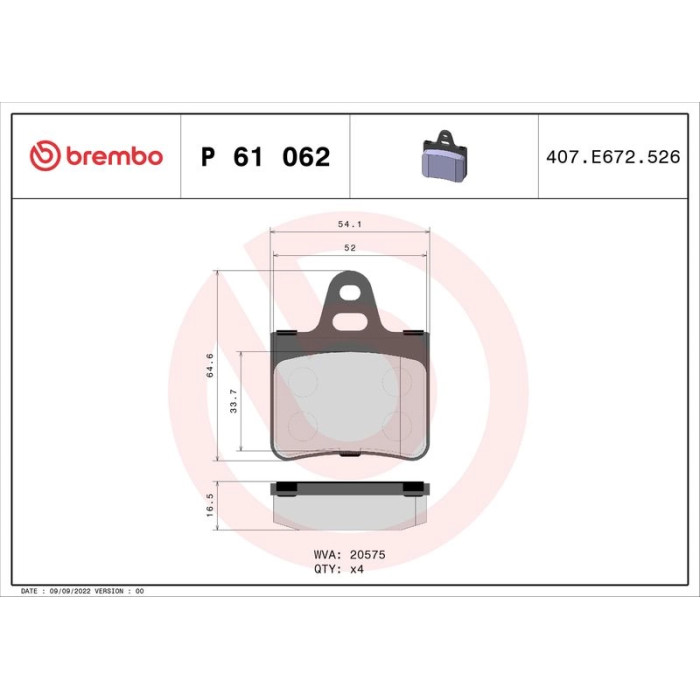 Brembo P 61 062 Bremsbelagsatz, Scheibenbremse PRIME LINE Brembo P 61 062 Bremsbelagsatz, Scheibenbremse PRIME LINE