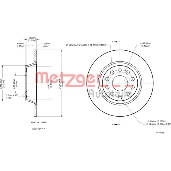 Metzger 6110046 Bremsscheibe Metzger 6110046 Bremsscheibe