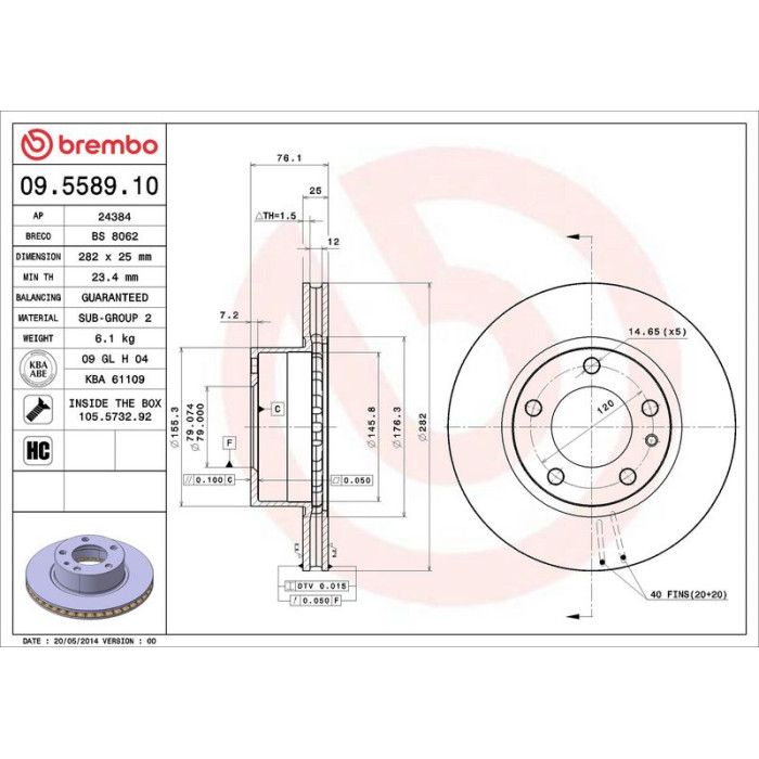 Brembo 09.5589.10 Bremsscheibe PRIME LINE Brembo 09.5589.10 Bremsscheibe PRIME LINE
