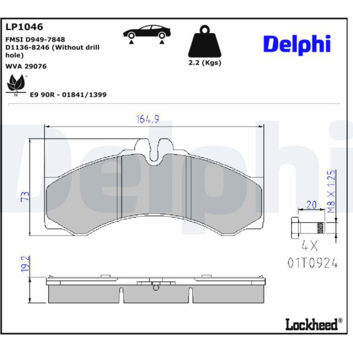 Delphi LP1046 Bremsbelagsatz, Scheibenbremse Delphi LP1046 Bremsbelagsatz, Scheibenbremse
