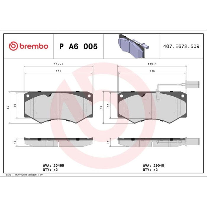 Brembo P A6 005 Bremsbelagsatz, Scheibenbremse PRIME LINE Brembo P A6 005 Bremsbelagsatz, Scheibenbremse PRIME LINE