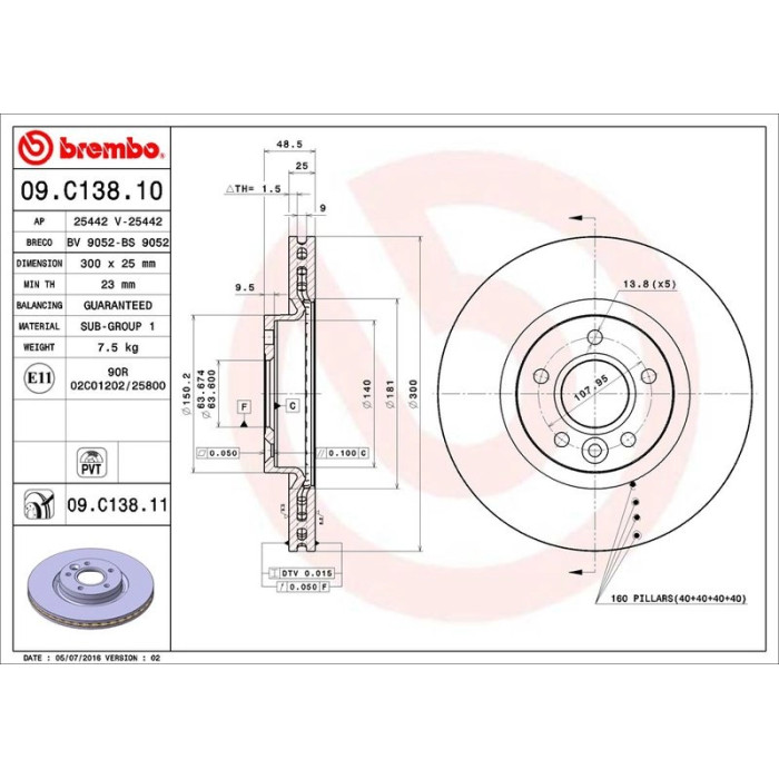 Brembo 09.C138.11 Bremsscheibe PRIME LINE - UV Coated Brembo 09.C138.11 Bremsscheibe PRIME LINE - UV Coated