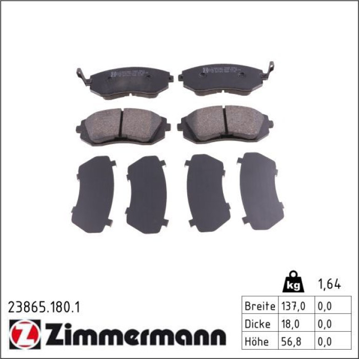 Zimmermann 23865.180.1 Bremsbelagsatz, Scheibenbremse