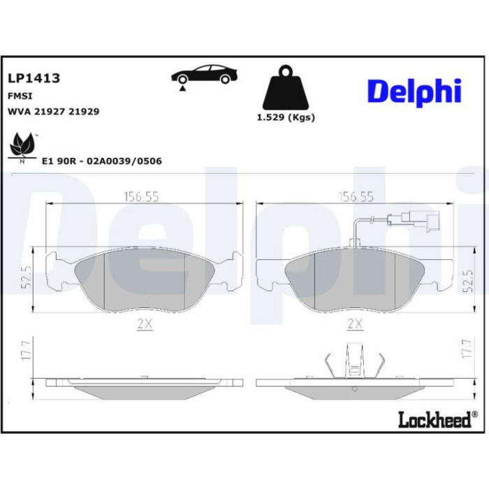 Delphi LP1413 Bremsbelagsatz, Scheibenbremse Delphi LP1413 Bremsbelagsatz, Scheibenbremse