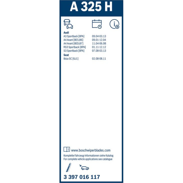 BOSCH A 325 H Scheibenwischer Rear Aerotwin 3 397 016 117