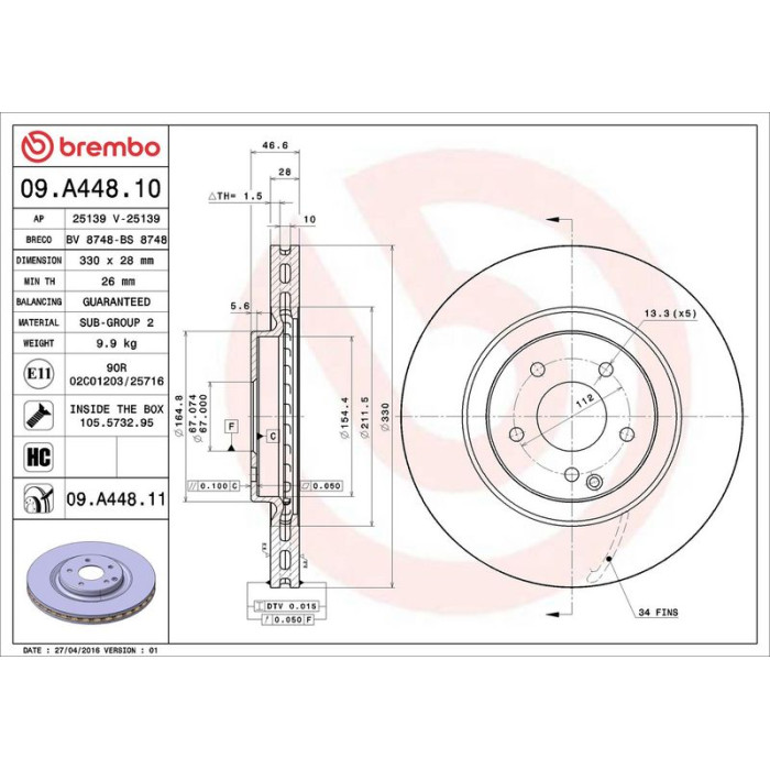 Brembo 09.A448.11 Bremsscheibe PRIME LINE - UV Coated Brembo 09.A448.11 Bremsscheibe PRIME LINE - UV Coated
