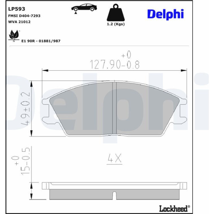 Delphi LP593 Bremsbelagsatz, Scheibenbremse Delphi LP593 Bremsbelagsatz, Scheibenbremse