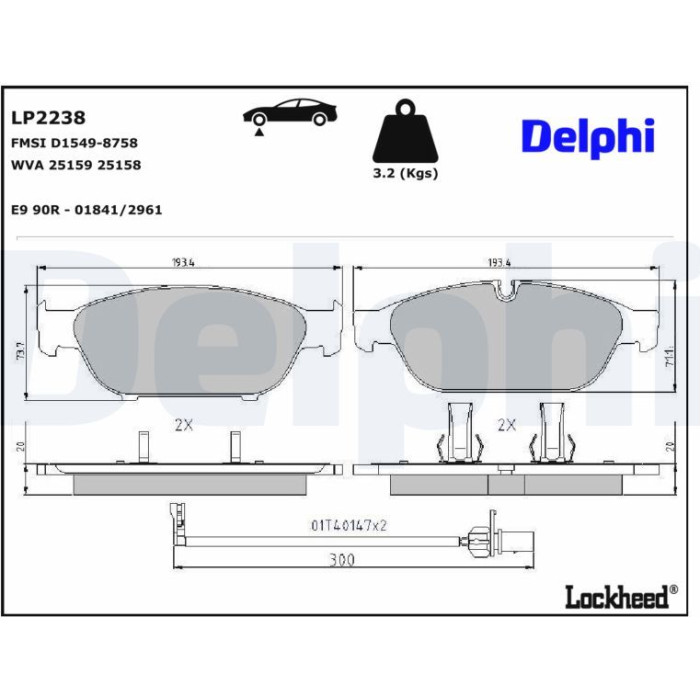 Delphi LP2238 Bremsbelagsatz, Scheibenbremse Delphi LP2238 Bremsbelagsatz, Scheibenbremse