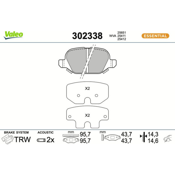 Valeo 302338 Bremsbelagsatz, Scheibenbremse ESSENTIAL Valeo 302338 Bremsbelagsatz, Scheibenbremse ESSENTIAL