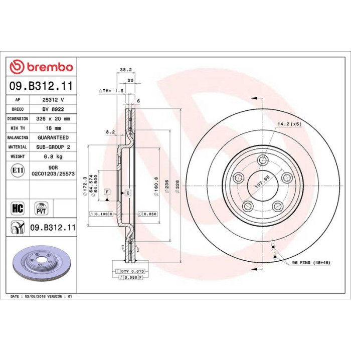 Brembo 09.B312.11 Bremsscheibe PRIME LINE - UV Coated Brembo 09.B312.11 Bremsscheibe PRIME LINE - UV Coated