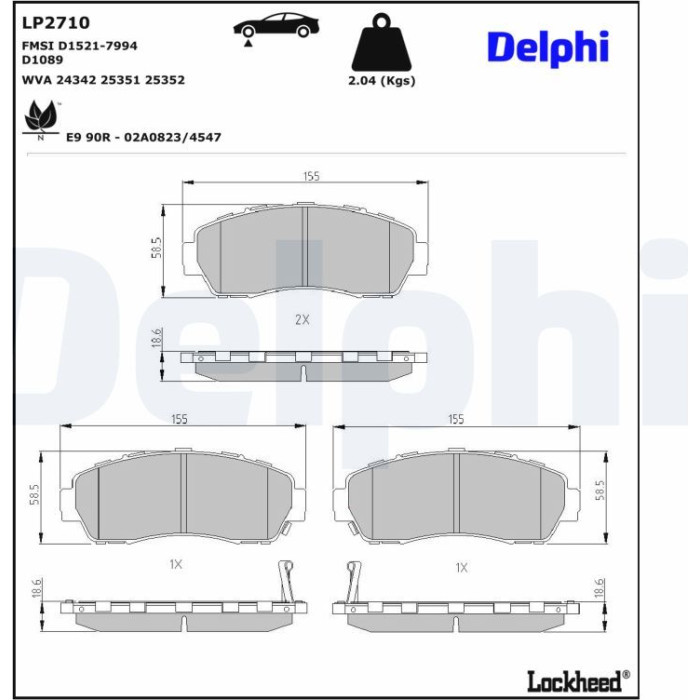 Delphi LP2710 Bremsbelagsatz, Scheibenbremse Delphi LP2710 Bremsbelagsatz, Scheibenbremse