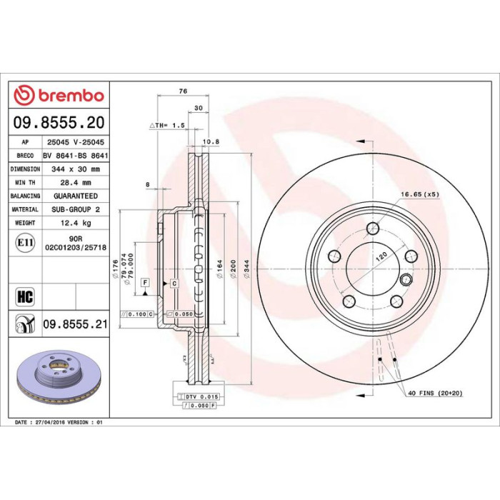 Brembo 09.8555.21 Bremsscheibe PRIME LINE - UV Coated Brembo 09.8555.21 Bremsscheibe PRIME LINE - UV Coated