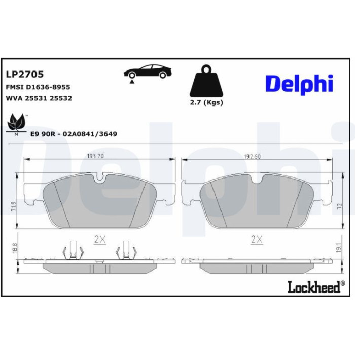 Delphi LP2705 Bremsbelagsatz, Scheibenbremse