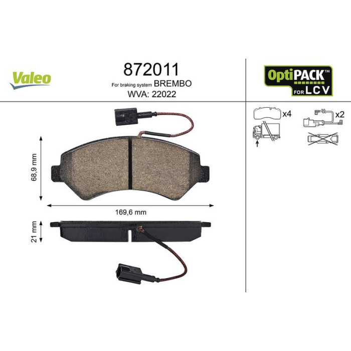 Valeo 872011 Bremsbelagsatz, Scheibenbremse OPTIPACK for LCV