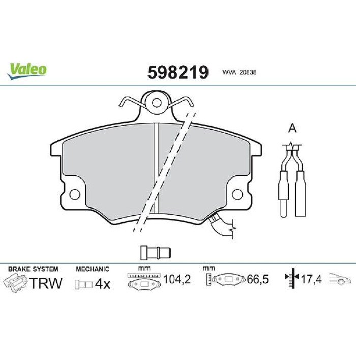 Valeo 598219 Bremsbelagsatz, Scheibenbremse Valeo 598219 Bremsbelagsatz, Scheibenbremse