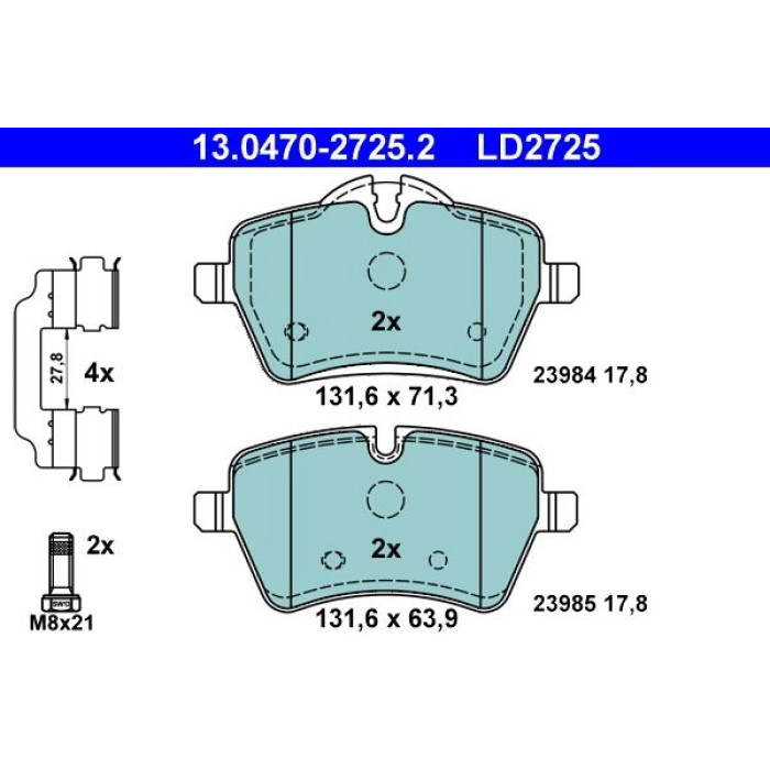 ATE 13.0470-2725.2 Bremsbelagsatz, Scheibenbremse Ceramic ATE 13.0470-2725.2 Bremsbelagsatz, Scheibenbremse Ceramic