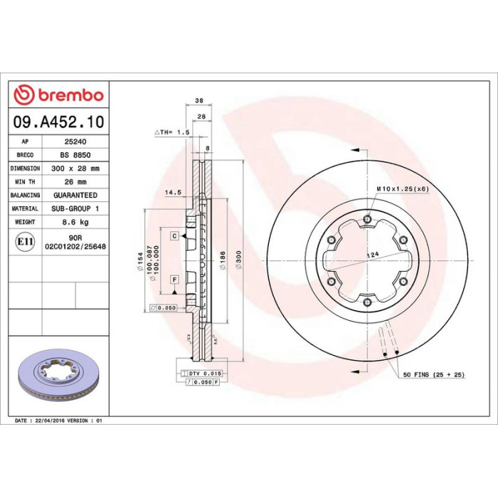 Brembo 09.A452.10 Bremsscheibe PRIME LINE Brembo 09.A452.10 Bremsscheibe PRIME LINE