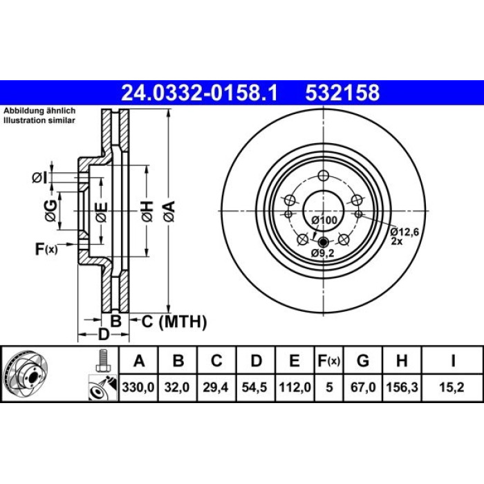 ATE 24.0332-0158.1 Bremsscheibe PowerDisc