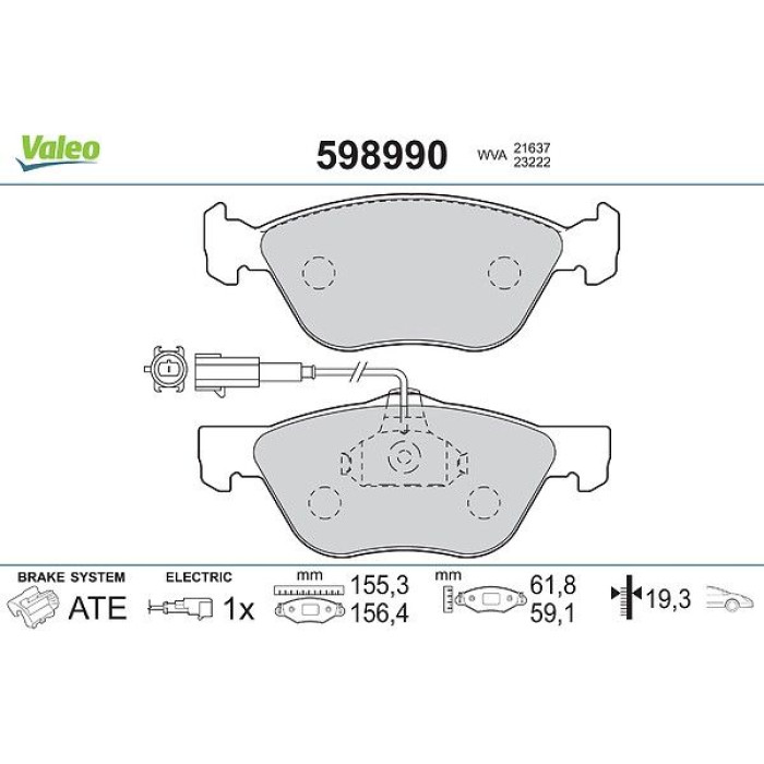 Valeo 598990 Bremsbelagsatz, Scheibenbremse Valeo 598990 Bremsbelagsatz, Scheibenbremse
