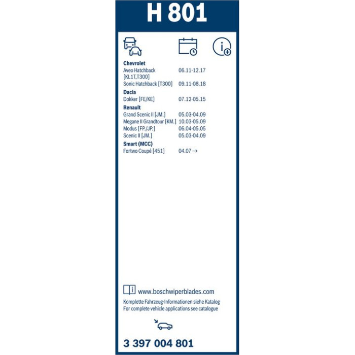 BOSCH H 801 Scheibenwischer Rear 3 397 004 801