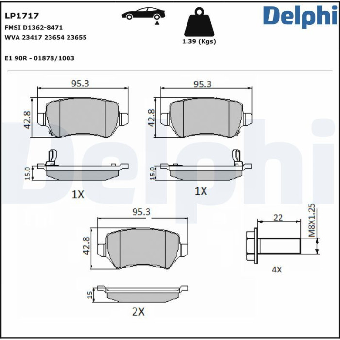 Delphi LP1717 Bremsbelagsatz, Scheibenbremse