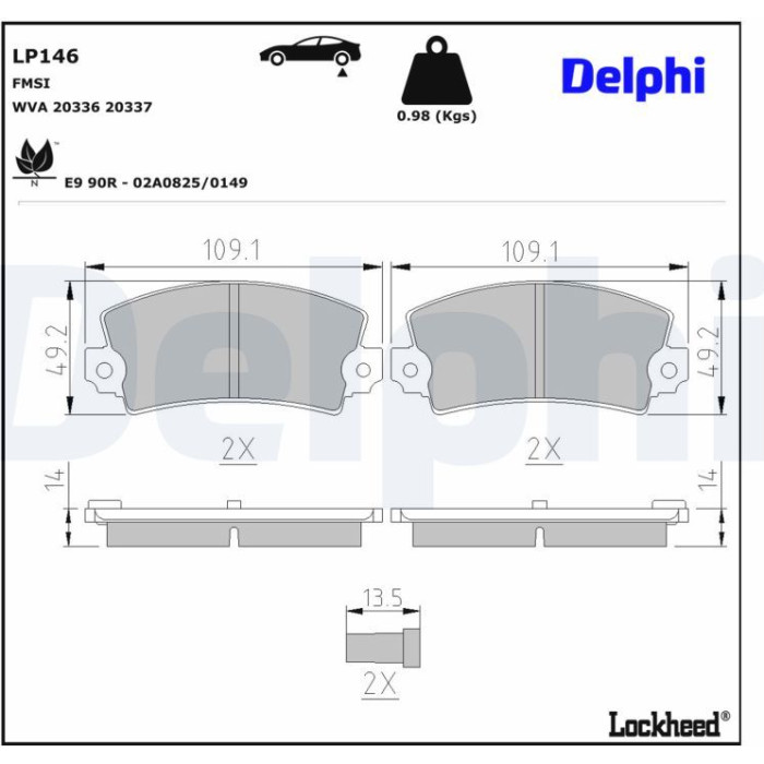 Delphi LP146 Bremsbelagsatz, Scheibenbremse Delphi LP146 Bremsbelagsatz, Scheibenbremse