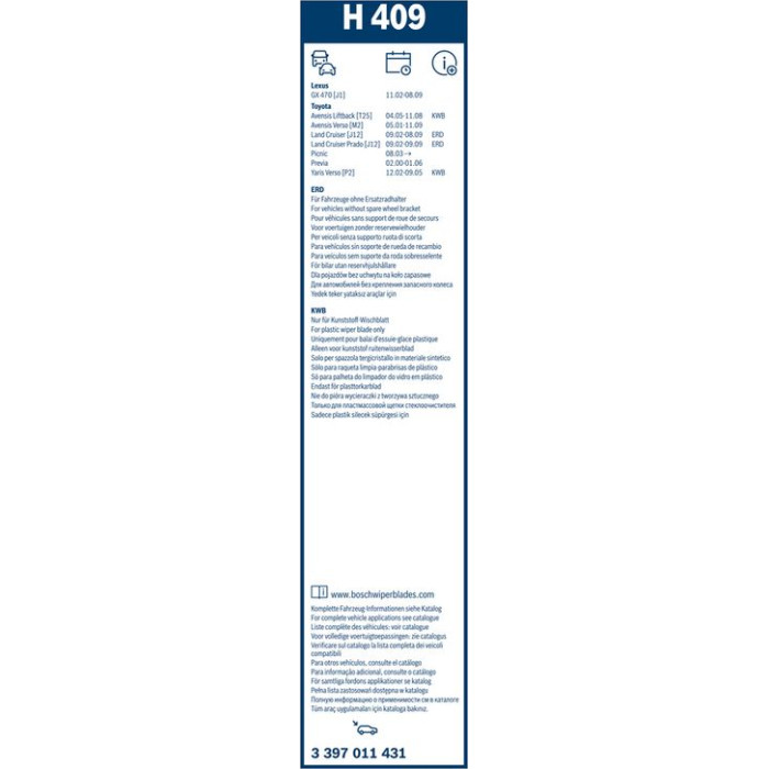 BOSCH H 409 Scheibenwischer Rear 3 397 011 431 BOSCH H 409 Scheibenwischer Rear 3 397 011 431