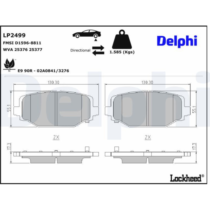 Delphi LP2499 Bremsbelagsatz, Scheibenbremse Delphi LP2499 Bremsbelagsatz, Scheibenbremse