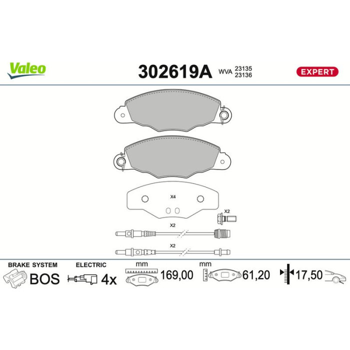 Valeo 302619A Bremsbelagsatz, Scheibenbremse EXPERT Valeo 302619A Bremsbelagsatz, Scheibenbremse EXPERT