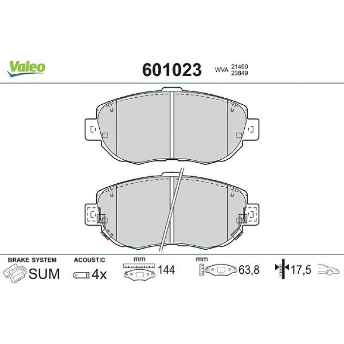 Valeo 601023 Bremsbelagsatz, Scheibenbremse Valeo 601023 Bremsbelagsatz, Scheibenbremse