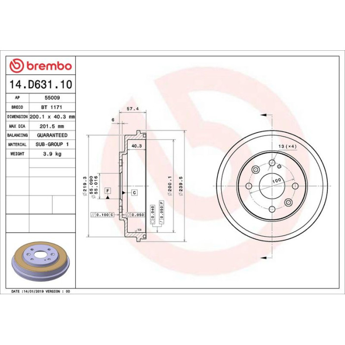 Brembo 14.D631.10 Bremstrommel ESSENTIAL LINE Brembo 14.D631.10 Bremstrommel ESSENTIAL LINE