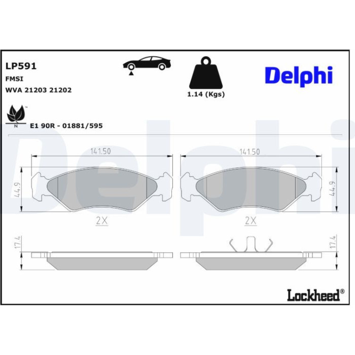 Delphi LP591 Bremsbelagsatz, Scheibenbremse Delphi LP591 Bremsbelagsatz, Scheibenbremse
