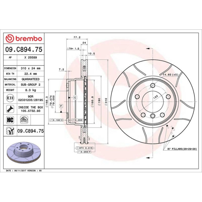 Brembo 09.C894.75 Bremsscheibe XTRA LINE - Max