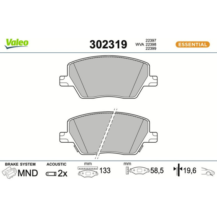 Valeo 302319 Bremsbelagsatz, Scheibenbremse ESSENTIAL Valeo 302319 Bremsbelagsatz, Scheibenbremse ESSENTIAL