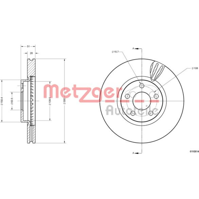 Metzger 6110814 Bremsscheibe Metzger 6110814 Bremsscheibe