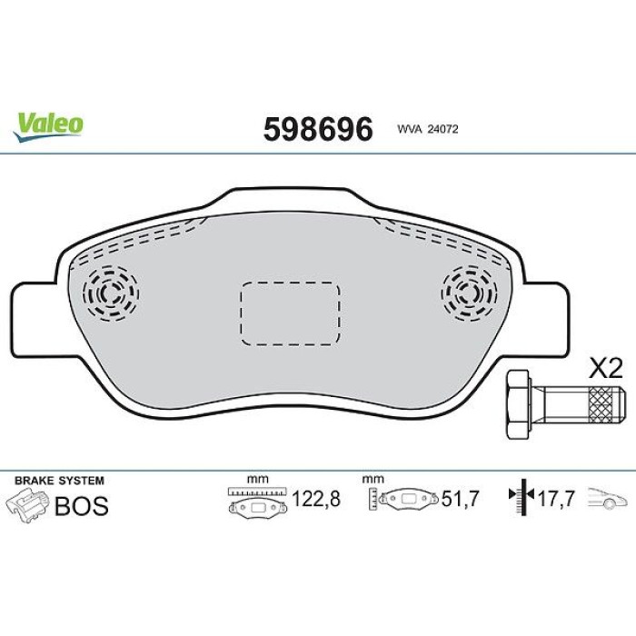 Valeo 598696 Bremsbelagsatz, Scheibenbremse Valeo 598696 Bremsbelagsatz, Scheibenbremse