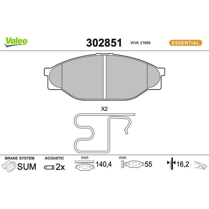 Valeo 302851 Bremsbelagsatz, Scheibenbremse ESSENTIAL Valeo 302851 Bremsbelagsatz, Scheibenbremse ESSENTIAL