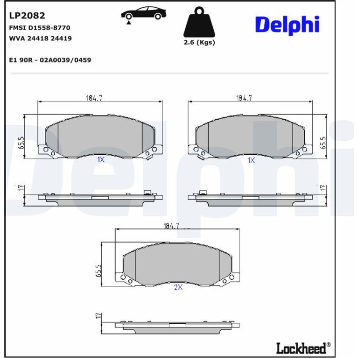 Delphi LP2082 Bremsbelagsatz, Scheibenbremse Delphi LP2082 Bremsbelagsatz, Scheibenbremse