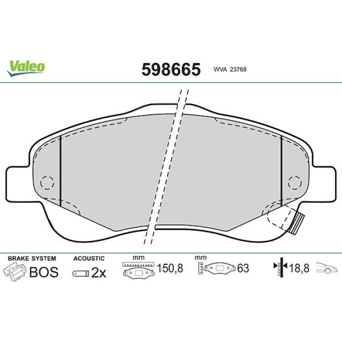 Valeo 598665 Bremsbelagsatz, Scheibenbremse Valeo 598665 Bremsbelagsatz, Scheibenbremse