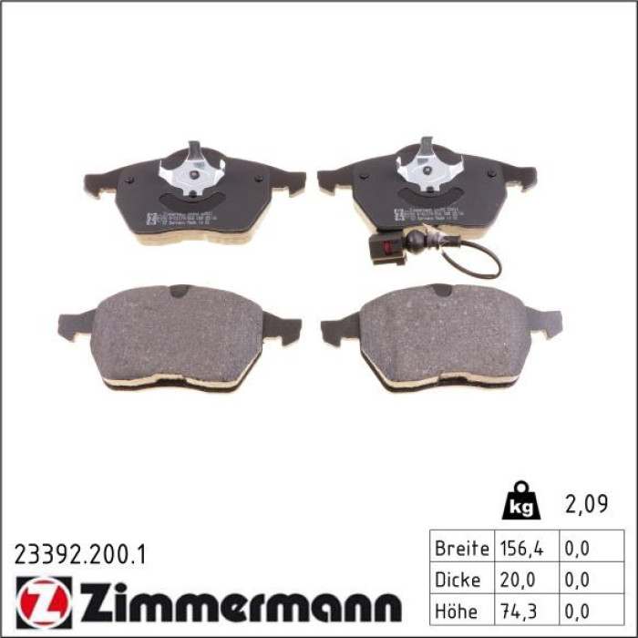 Zimmermann 23392.200.1 Bremsbelagsatz, Scheibenbremse Zimmermann 23392.200.1 Bremsbelagsatz, Scheibenbremse