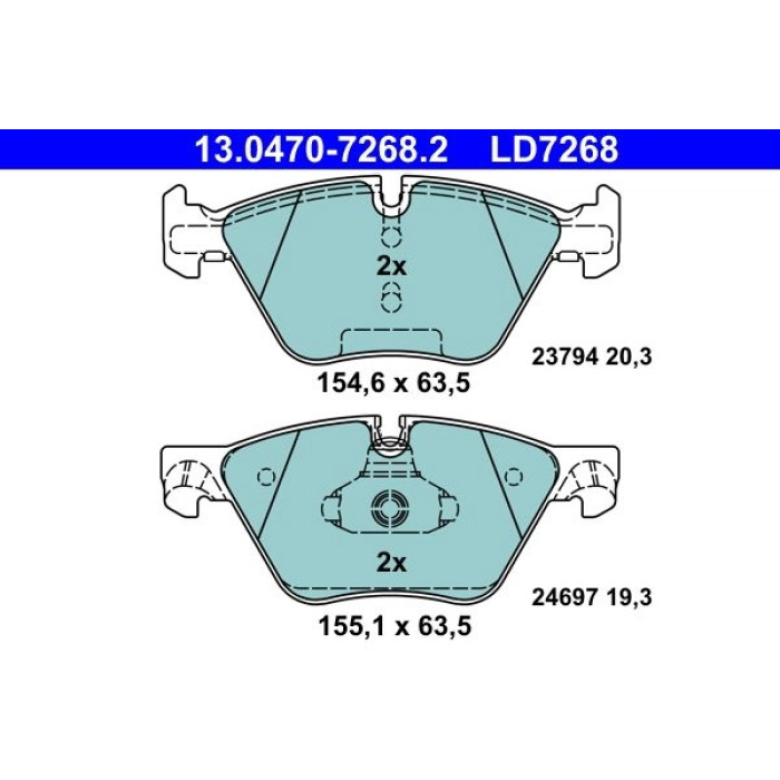 ATE Ceramic 13.0470-7268.2 Bremsbeläge für BMW 5er für Verschleißwarnanzeiger vorbereitet, exkl. Verschleißwarnkontakt ATE Ceramic 13.0470-7268.2 Bremsbeläge für BMW 5er für Verschleißwarnanzeiger vorbereitet, exkl. Verschleißwarnkontakt