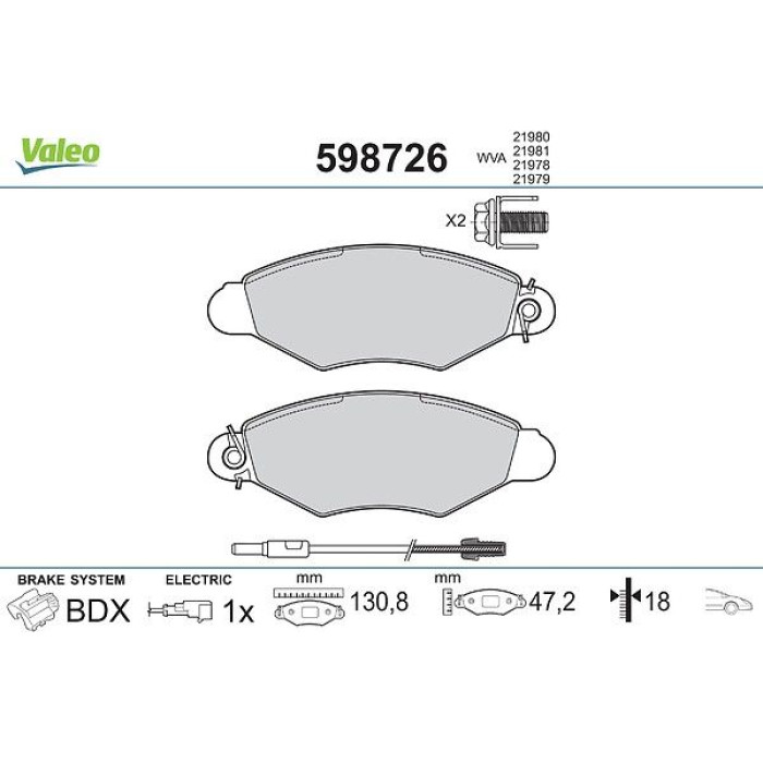 Valeo 598726 Bremsbelagsatz, Scheibenbremse Valeo 598726 Bremsbelagsatz, Scheibenbremse
