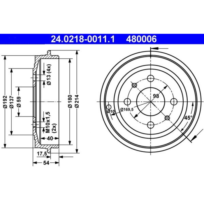 ATE 24.0218-0011.1 Bremstrommel