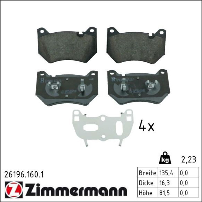 Zimmermann 26196.160.1 Bremsbelagsatz, Scheibenbremse