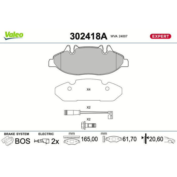 Valeo 302418A Bremsbelagsatz, Scheibenbremse EXPERT Valeo 302418A Bremsbelagsatz, Scheibenbremse EXPERT
