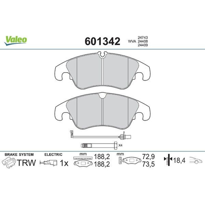 Valeo 601342 Bremsbelagsatz, Scheibenbremse Valeo 601342 Bremsbelagsatz, Scheibenbremse
