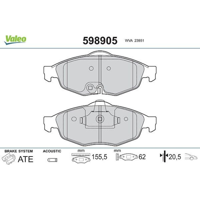 Valeo 598905 Bremsbelagsatz, Scheibenbremse