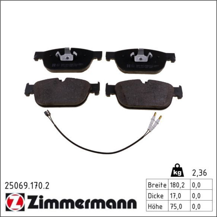 Zimmermann 25069.170.2 Bremsbelagsatz, Scheibenbremse Zimmermann 25069.170.2 Bremsbelagsatz, Scheibenbremse