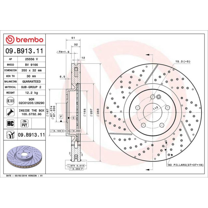Brembo 09.B913.11 Bremsscheibe PRIME LINE - UV Coated Brembo 09.B913.11 Bremsscheibe PRIME LINE - UV Coated