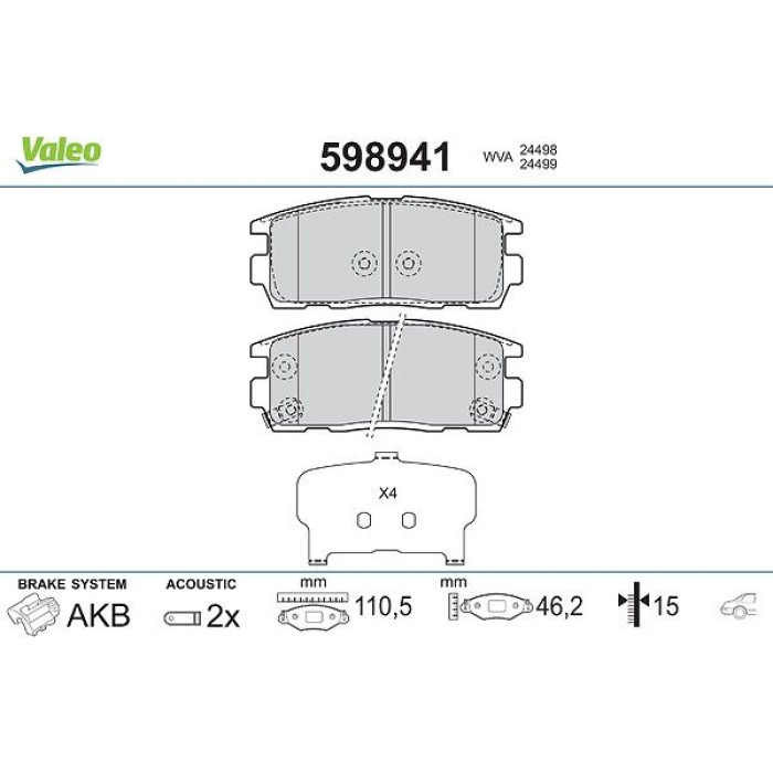 Valeo 598941 Bremsbelagsatz, Scheibenbremse Valeo 598941 Bremsbelagsatz, Scheibenbremse